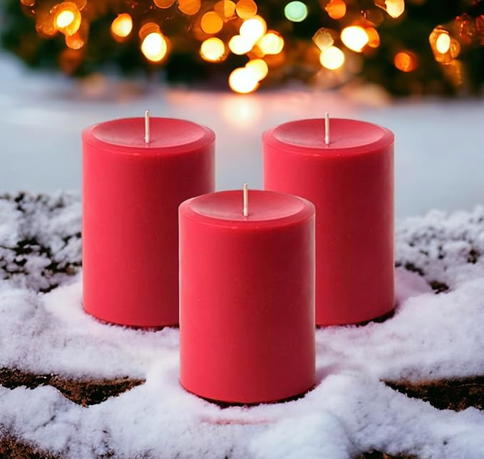 Mister Candle Dripless Unscented Pillar Candles, Set of 3 Hand Poured Solid Color Non-Scented