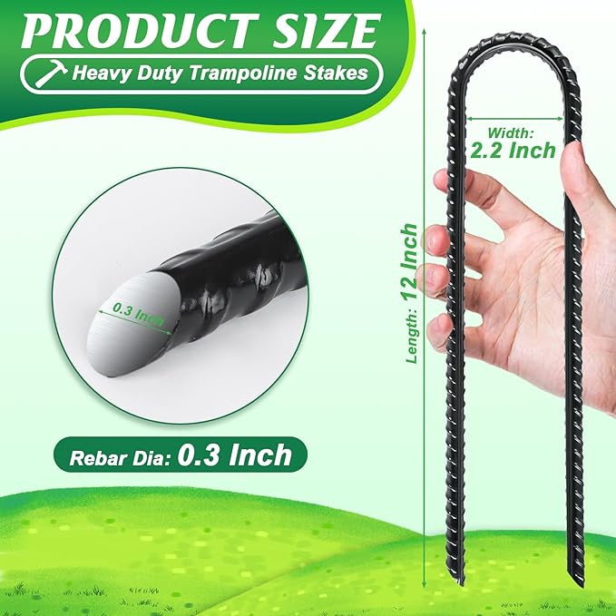 Gtongoko Trampolines Wind Stakes 8 Pack 12 Inch,Heavy Duty U Shaped Rebar Tent Stakes Ground