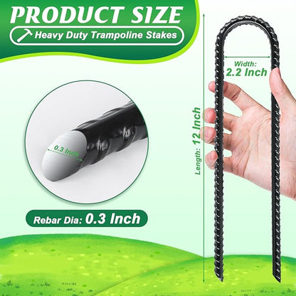 Gtongoko Trampolines Wind Stakes 8 Pack 12 Inch,Heavy Duty U Shaped Rebar Tent Stakes Ground