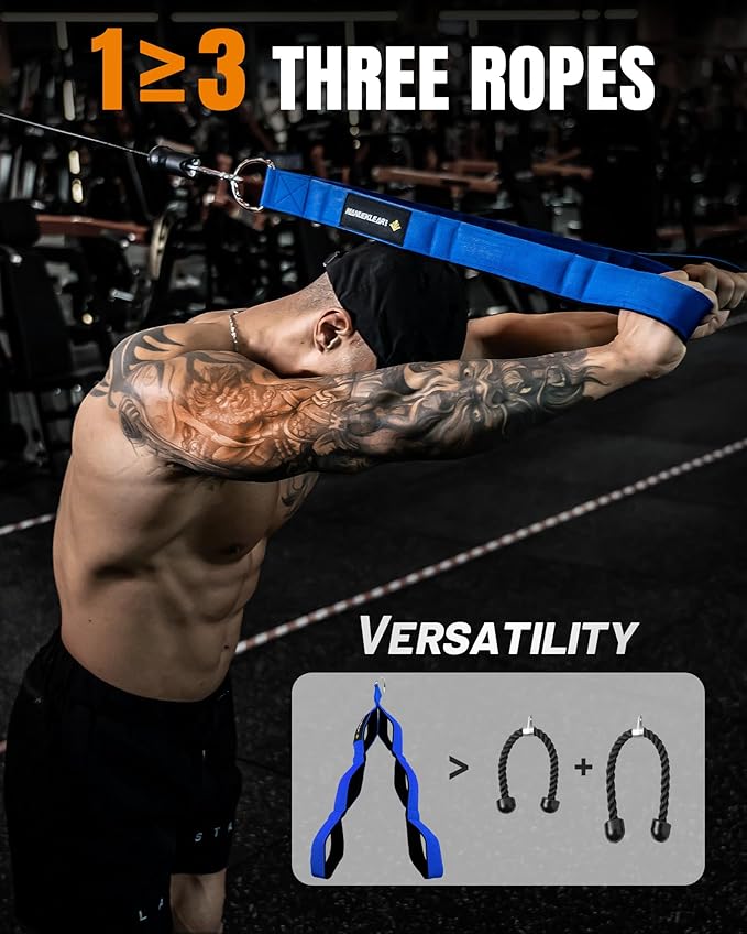 MANUEKLEAR Tricep Rope Cable Attachment Handles, Greater Range of Motion, Tricep Pull Down Rope for