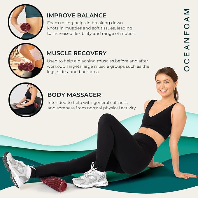 Oceanfoam Ripple Travel Foam Roller (11" x 3.35") Firm Mini Foam Roller for Physical Therapy, Deep