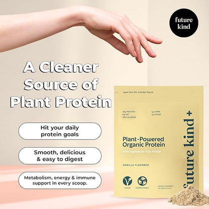 Future Kind Vegan Protein Powder, Vanilla, Pea Plant Protein for Lean Muscle with Iron & Fiber