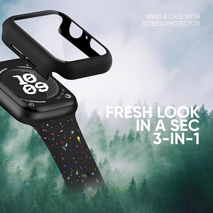 Compatible for Apple Watch Band 40mm 41mm and Case with Screen Protector, Soft Silicone Sport Strap