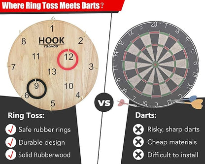 Ring Toss Games for Kids - Outdoor Yard Game for Adults & Family Backyard Toys, Wooden Board Hook
