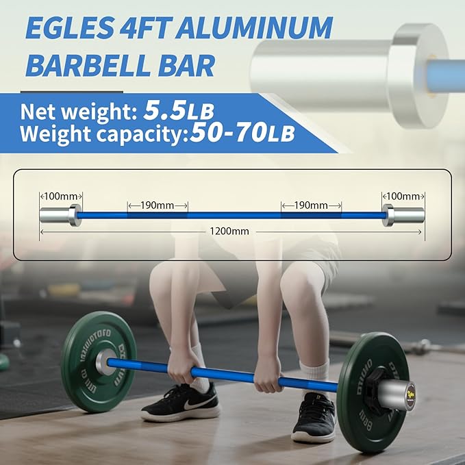 Egles Kids Barbell 5.5LB Mini Barbell Bar 4ft for Kid Women & Beginners Weighted Bar - Compatible