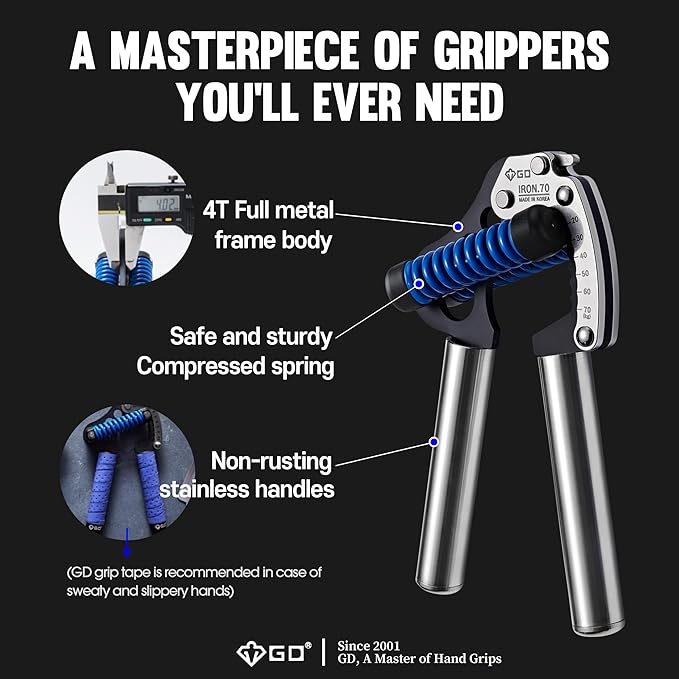 GD Iron Grip 70 Hand Grip Strengthener (Adjustable Hand Grip) Wrist and Forearm Strength Trainer