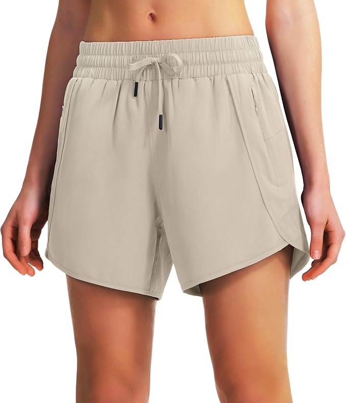 Ksmien Women's 5" Athletic Running Shorts Quick Dry Lightweight Workout Gym Shorts with Zipper