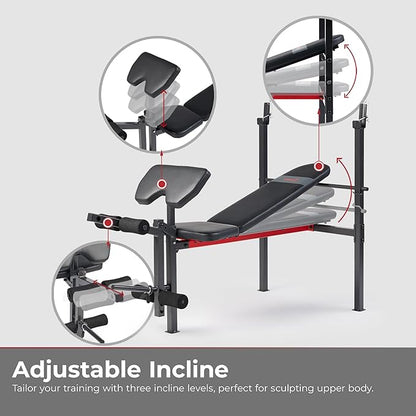 Sunny Health & Fitness Compact Premium Incline Bench Press Bar Rack Set & Optional Leg Extension