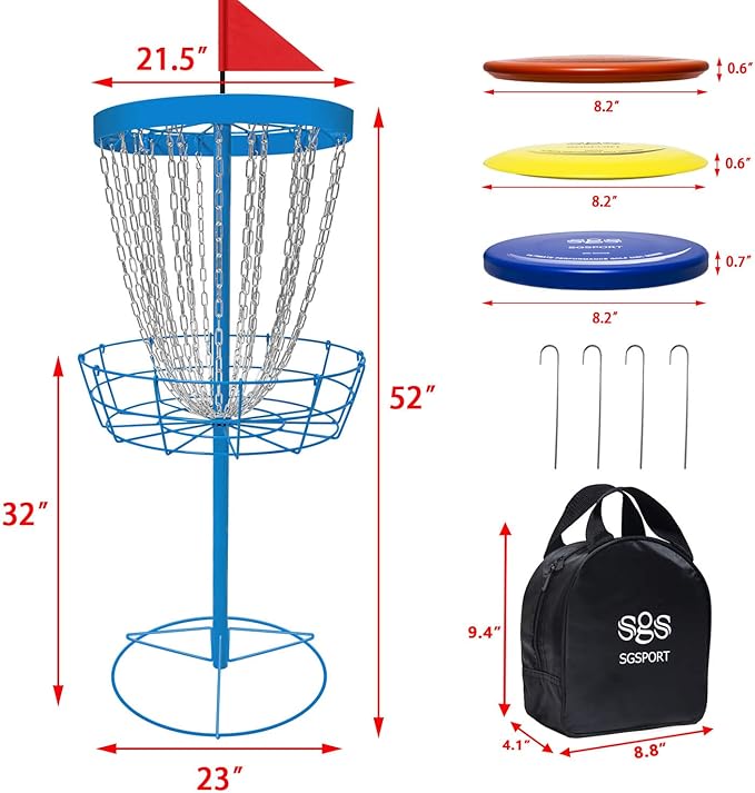Disc Golf Basket with Discs | Portable Disc Golf Target with Heavy Duty 24-Chains Disc Golf Course
