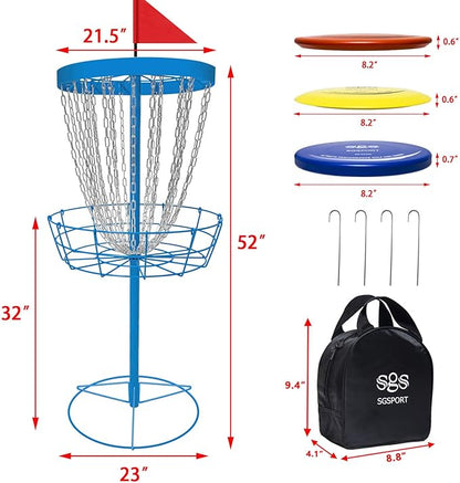 Disc Golf Basket with Discs | Portable Disc Golf Target with Heavy Duty 24-Chains Disc Golf Course