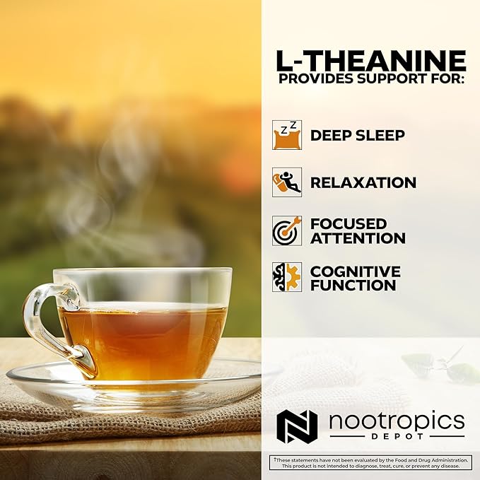 Nootropics Depot L-Theanine Capsules 200mg (180 Count) | Promotes Relaxation | Supports Healthy