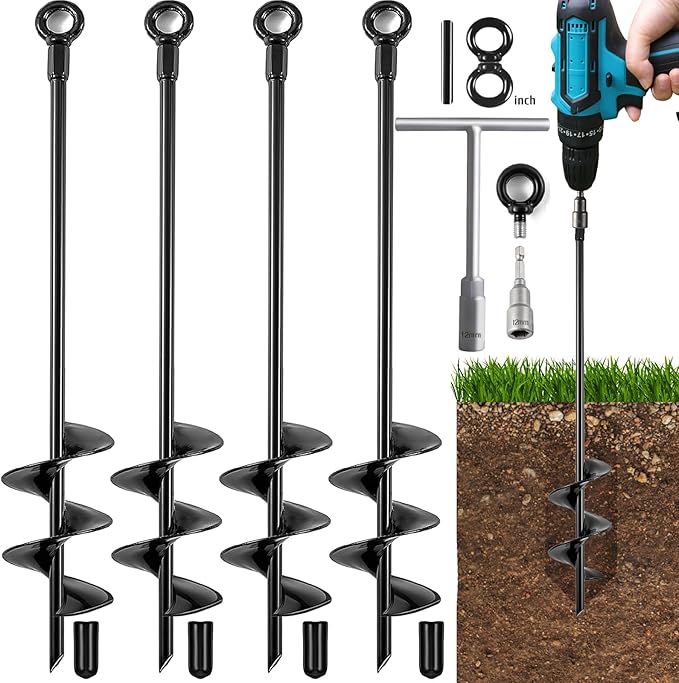 Ground Anchors Heavy Duty, Swing Set Anchor Kit 18 Inch 4 Pack Screw in Earth Anchors Trampoline
