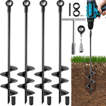 Ground Anchors Heavy Duty, Swing Set Anchor Kit 18 Inch 4 Pack Screw in Earth Anchors Trampoline