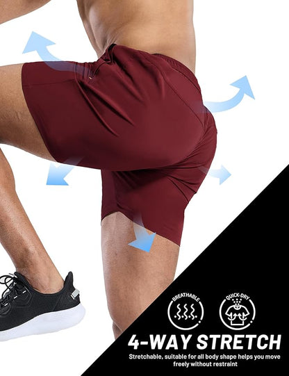 MIER Men's Quick Dry Running Shorts with Zipper Pocket, Elastic Waist Athletic Workout Exercise