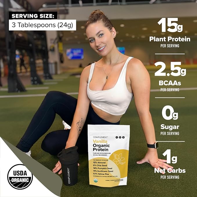 Complement Organic Vanilla Vegan Protein Powder (30 Servings) Low Carb, Low Calorie, Sugar Free