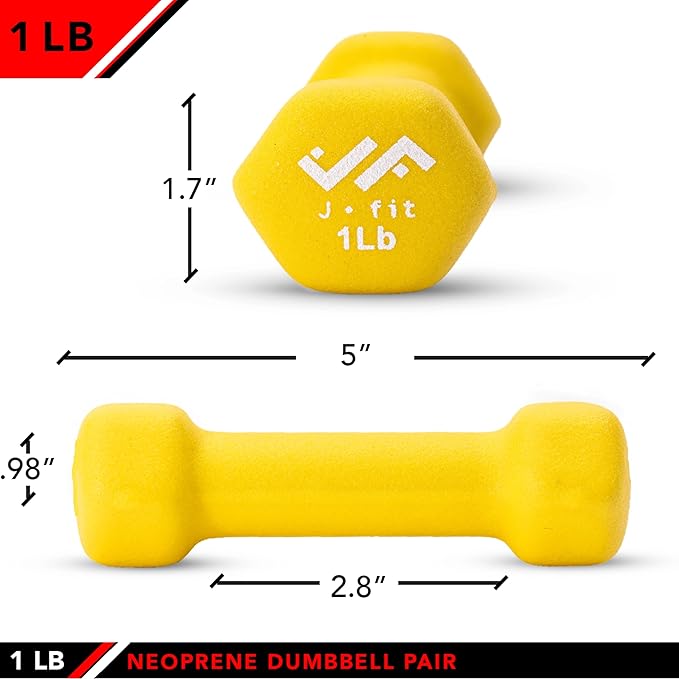 JFIT Dumbbell Pairs or Sets – Neoprene & Vinyl Coated Hand Weights for Home Gym, Strength Training