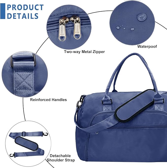 woogwin Small Gym Bag for Men & Women with Shoes & Wet Compartment Waterproof Duffle Bag for Travel