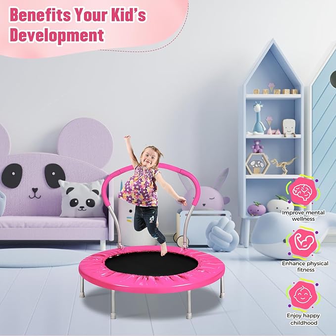 36-Inch Kids Trampoline with Handle - Indoor Mini Tranpoline for Toddlers, Small Fitness Rebounder