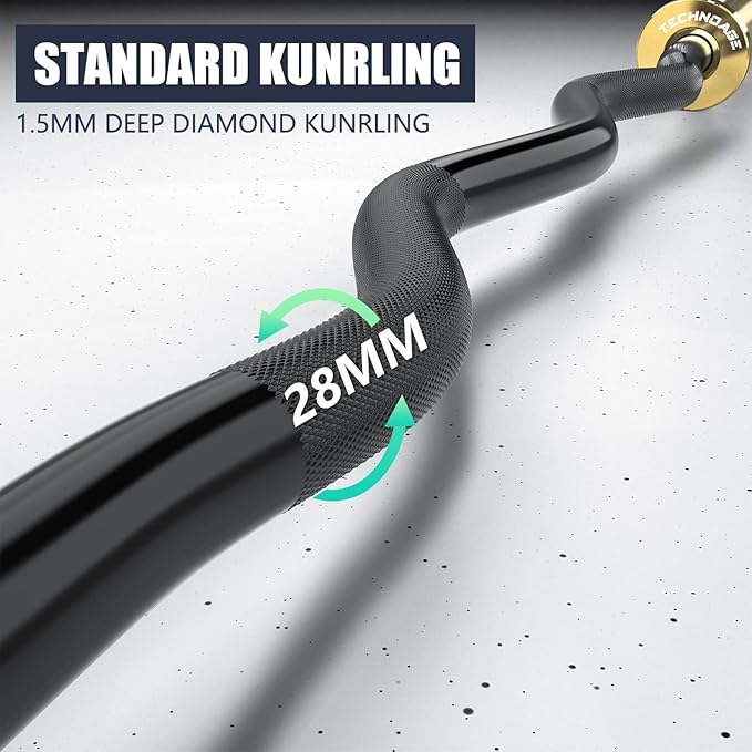 TECHNOAGE Olympic EZ Curl Bar, 47" Curl Bar(350/500LBS Capacity) 20LB, Solid Steel, Chrome Finish