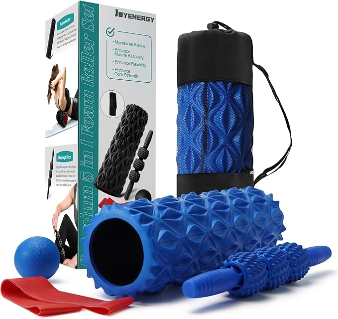 5 in 1 Foam Roller Set Trigger Point Foam Roller, Massage Roller Stick, Massage Ball, Stretching