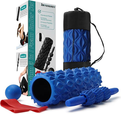 5 in 1 Foam Roller Set Trigger Point Foam Roller, Massage Roller Stick, Massage Ball, Stretching