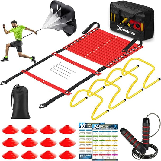 Agility Ladder Speed Training Equipment Set-20ft Agility Ladder,12 Soccer Cones,4 Hurdles, Jump