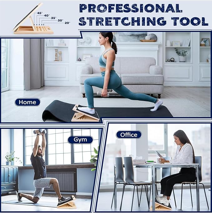 Professional Wooden Slant Board for Calf Stretching, Portable 5-Stretch Board for Knees, Non-Slip