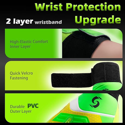 Sportout Kids Goalkeeper Gloves, Soccer Gloves with Double Wrist Protection and Non-Slip Wear