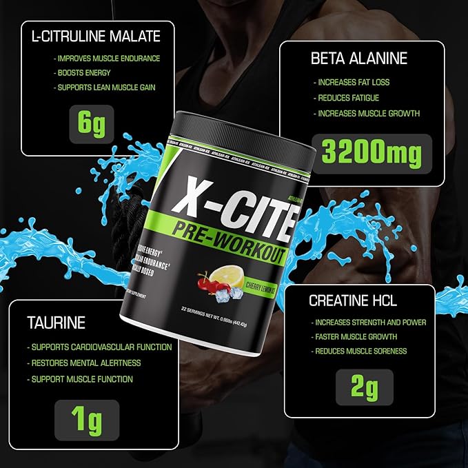 X-CITE Pre-Workout by ATHLEAN-X - Enhanced Formula with Beta-Alanine, Creatine & Caffeine for