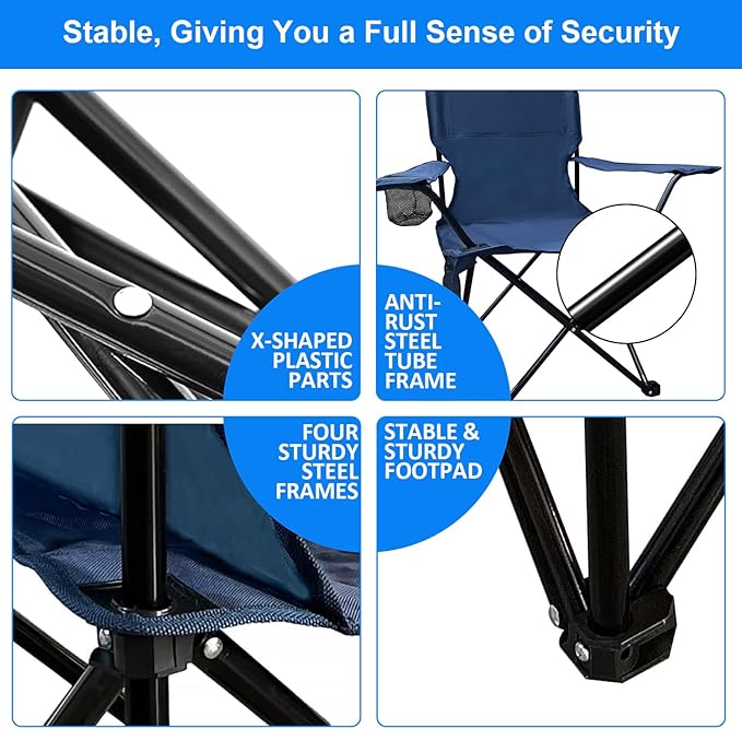 Folding Camping Chair, 225lb Capacity, Includes Cup Holder & Side Storage Bag, 5.5lbs Portable for