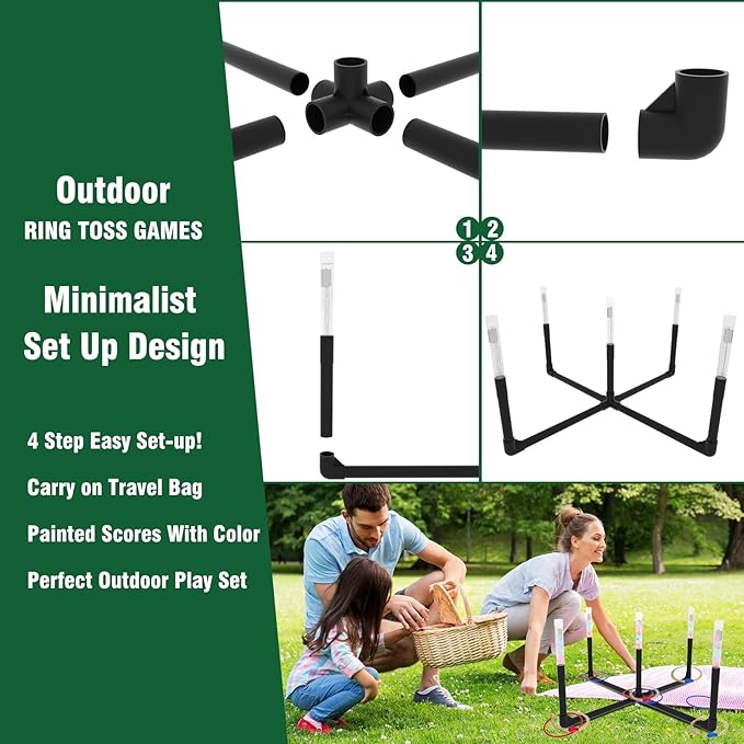 OUTTOY Outdoor Yard Games for Adult and Family, Led Ring Toss Games for Kids， Glow in The Dark