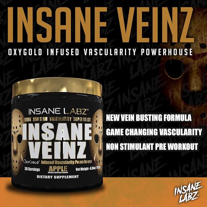 Insane Labz Insane Veinz Gold, Nitric Oxide Non Stimulant pre Workout Powder, Loaded with Hydromax