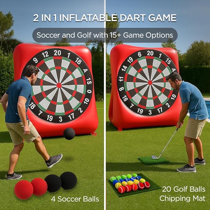 Inflatable Soccer Dart Board and Golf Darts Giant Kick Target Yard Game for Adults Kids Outdoor