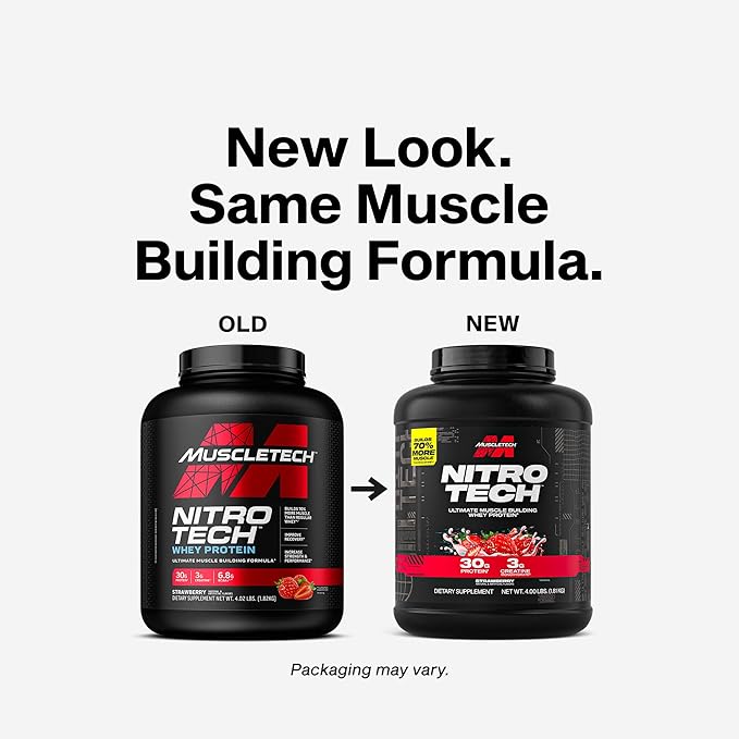 Muscletech Whey Protein Powder (Strawberry, 4 Pound) - Nitro-Tech Ultimate Muscle Building Formula