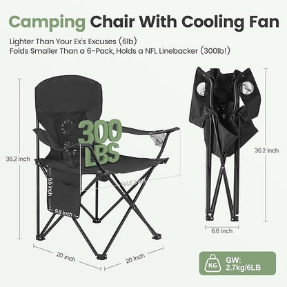 2 Pack Camping Chairs with Fan, Lightweight Camp Chair 300LBS Portable Foldable Chairs for Adults &
