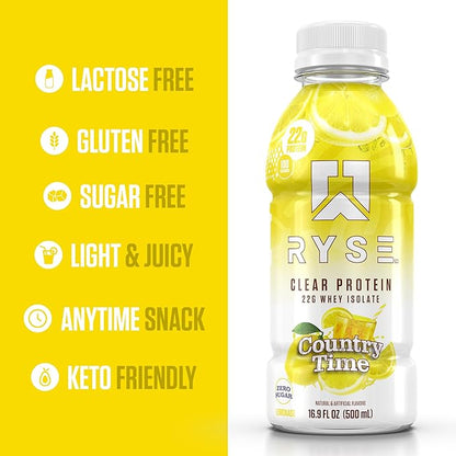 RYSE Clear Protein Shake - Country Time Lemonade - 100 Calories, 22g Whey Isolate Protein