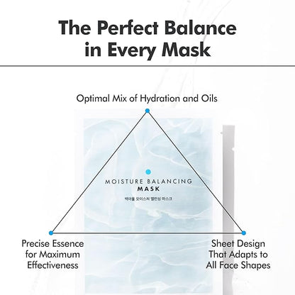 Moisture Balancing Sheet Mask 10EA - Hydrating & Soothing Facial Mask with Hyaluronic Acid, Glow