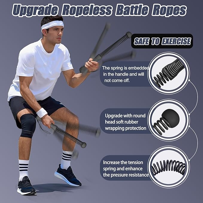 New Upgrade Second-Generation Weighted Ropeless Battle Ropes for Home Gym,Quiet Cordless Training