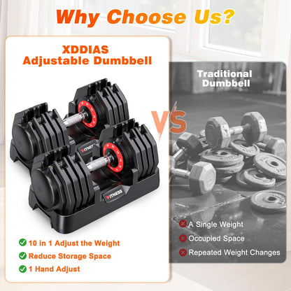 XDDIAS Adjustable Dumbbells Set of 2, Weight Set at Home (55LB 10-Level)