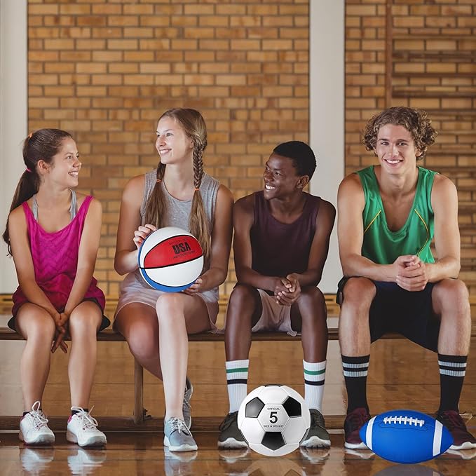Sratte 6 Pcs Sports Balls Set for Kids Teens Adults Official Size Football Soccer Basketball with