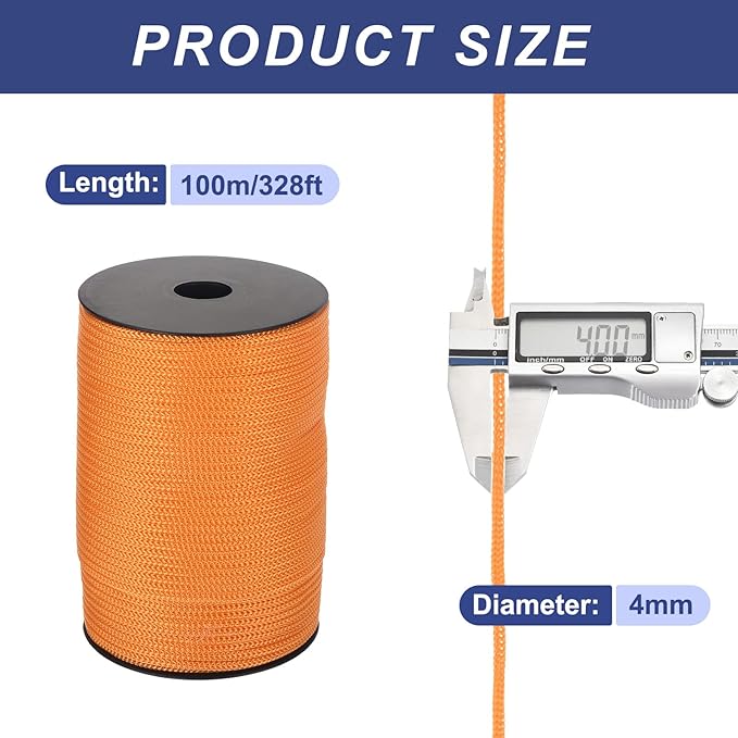 MECCANIXITY 5/32 Inch Polypropylene Rope Braided Ropes, 328ft Camping Rope Hollow Utility Cord for