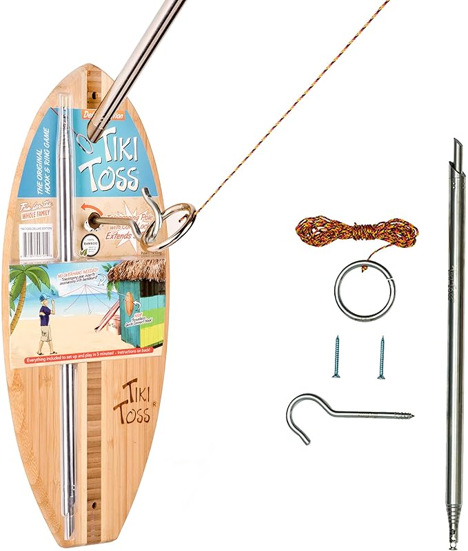 Tiki Toss Ring Toss Game for Adults & Kids - Hook and Ring Games with String and Hooks for