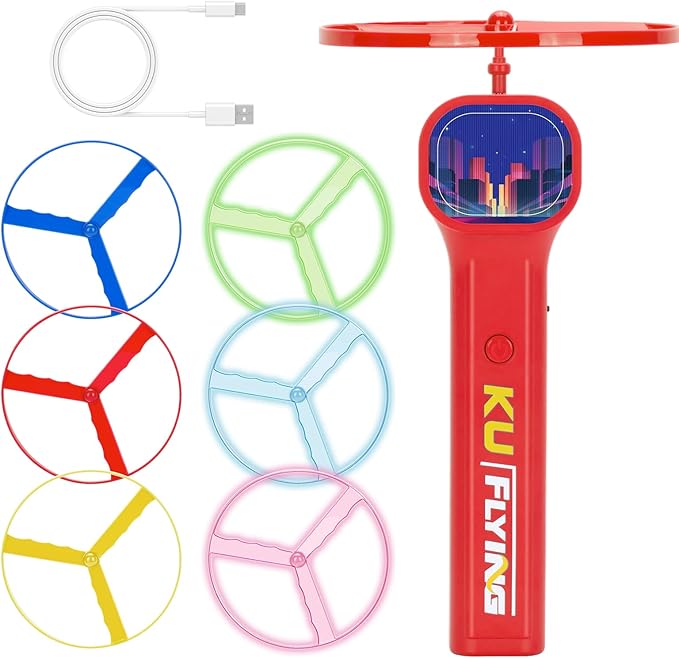 Rechargeable Disc Launcher with 6 Flying Spinners for Outdoor Activities Game White Elephant Gift