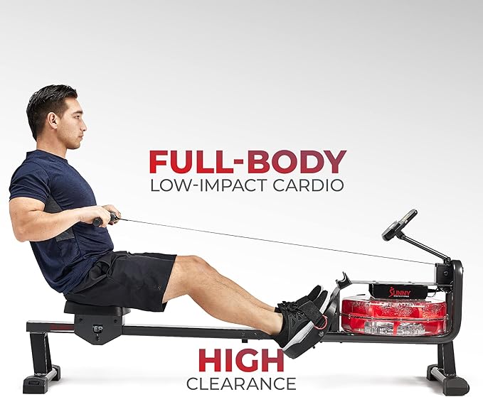 Sunny Health & Fitness Premium Water Rower w/Intensive Dynamic Real-Time Resistance, 300 LB
