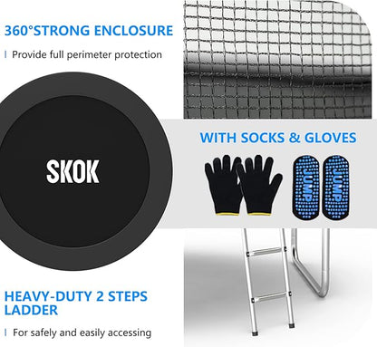 SKOK Trampoline 8FT 10FT 12FT 14FT 15FT Trampolines with Enclosure Net, 400LBS Outdoor Trampolines