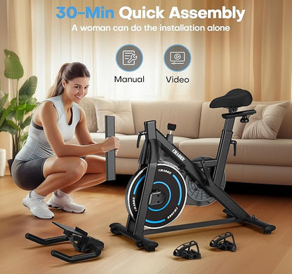 Exercise Bike, CHAOKE Quiet Magnetic Resistance 300LB Capacity Stationary Bike for Home with App