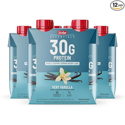 SlimFast Essentials 30g Vanilla Protein Shake, Protein Shakes Ready to Drink, Muscle Support, 1g