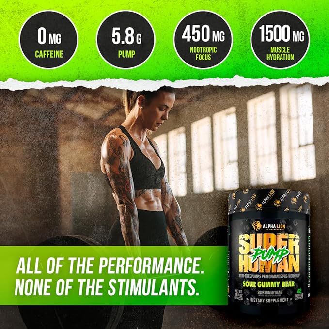 ALPHA LION Superhuman Pump Pre Workout Powder, Nootropic Caffeine & Stim Free Preworkout
