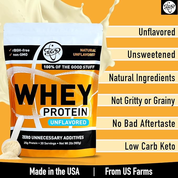 100% Whey Protein Powder Unflavored, Unsweetened for Men & Women - Clean, Natural, No Artificial