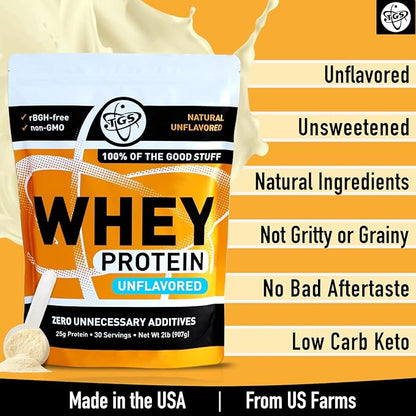 100% Whey Protein Powder Unflavored, Unsweetened for Men & Women - Clean, Natural, No Artificial